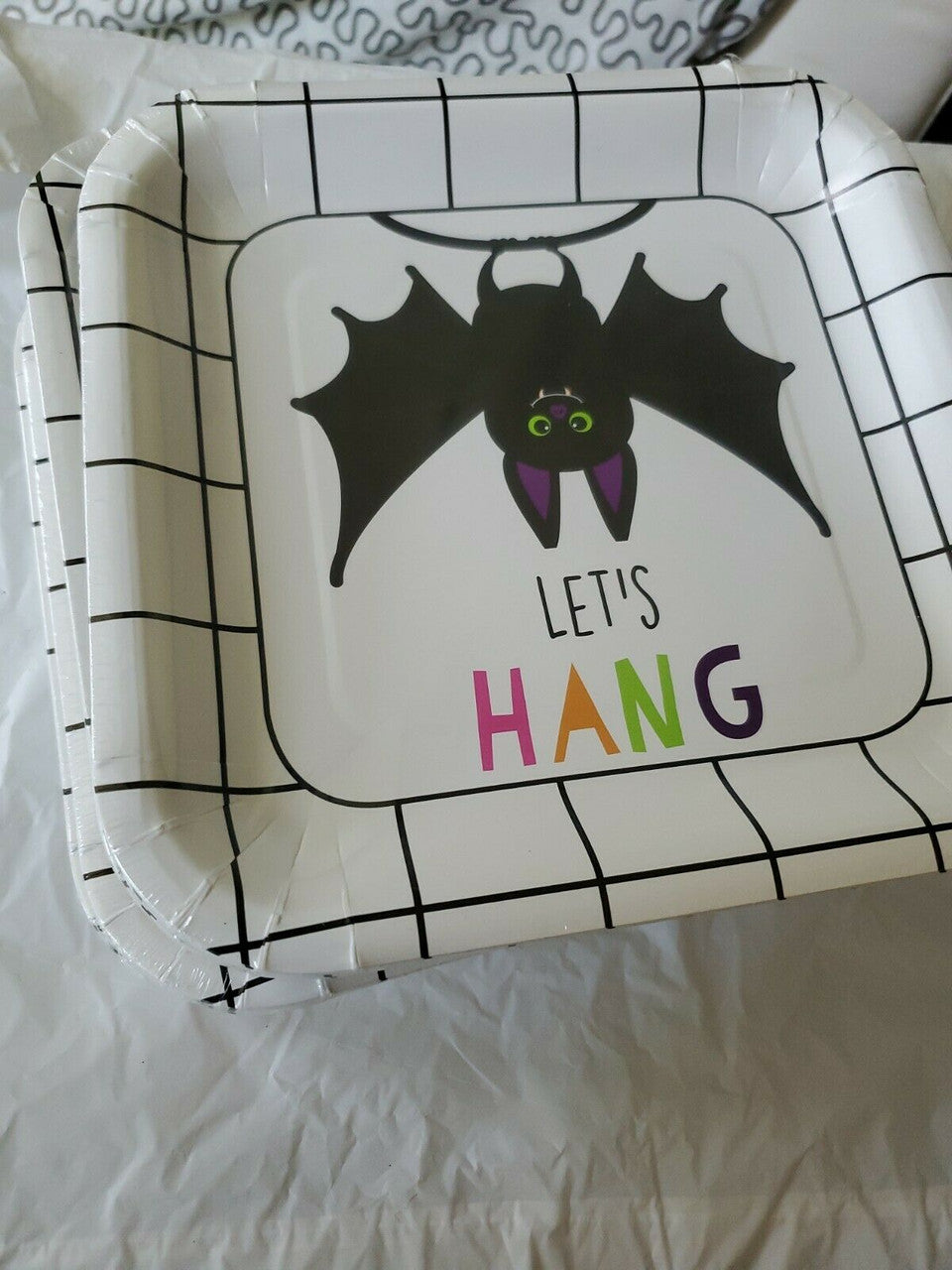 BLACK BATS HALLOWEEN Party Supplies 9" Square DINNER PLATES 5 packs of 8pc
