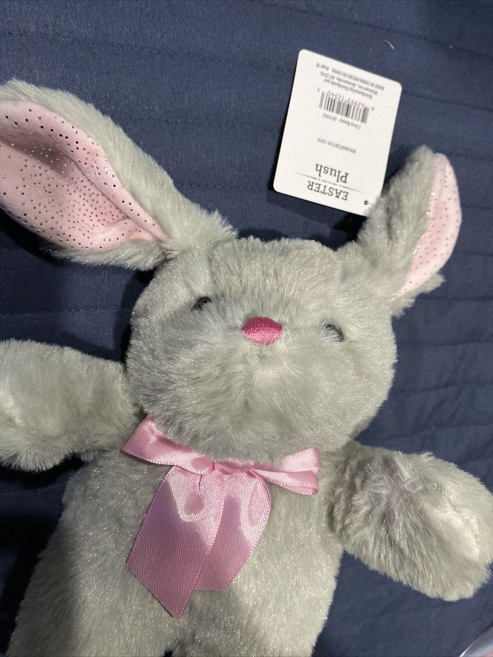 Grey  W Pink Glitter Plush Bunny Rabbit 10”