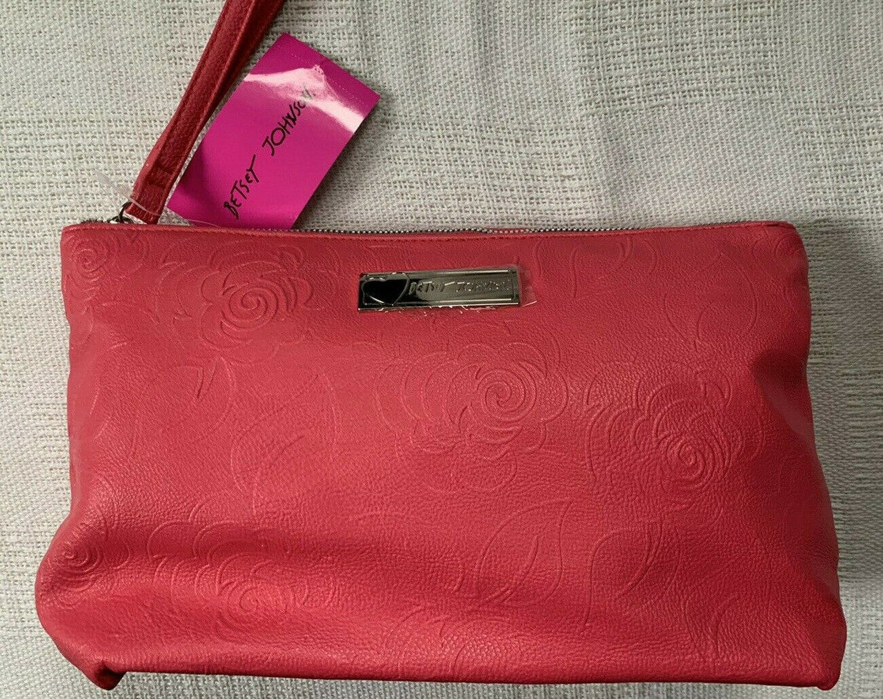 Betsey Johnson Embossed Pebble Wristlet Pink