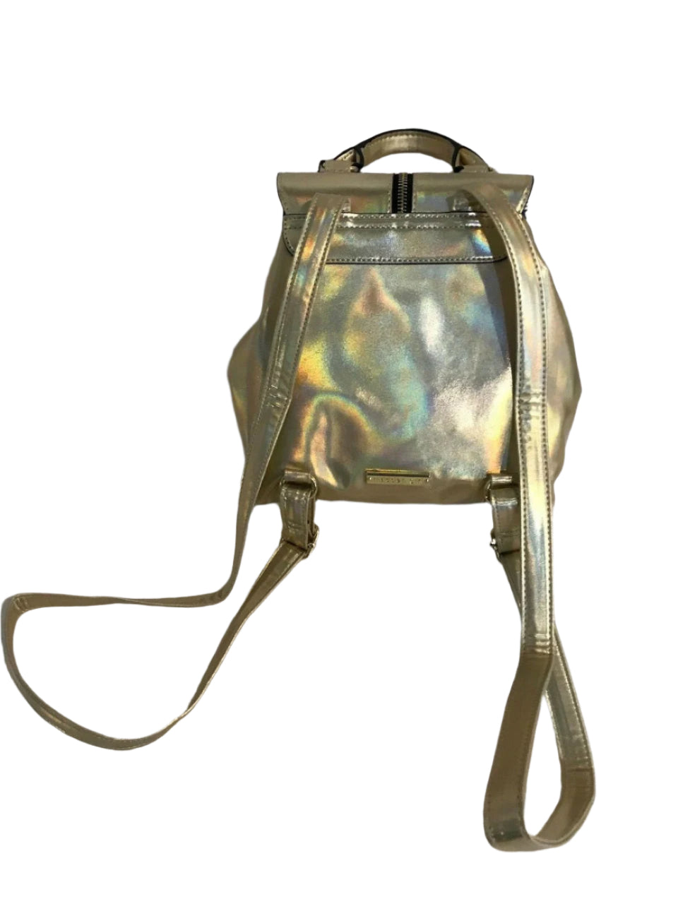 Madden Girl MG-3115 gold metallic faux leather backpack with front buckle and drawstring