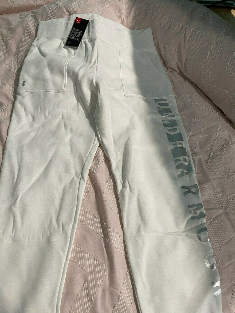 Under Armour women rival fleece pants joggers white silver XL