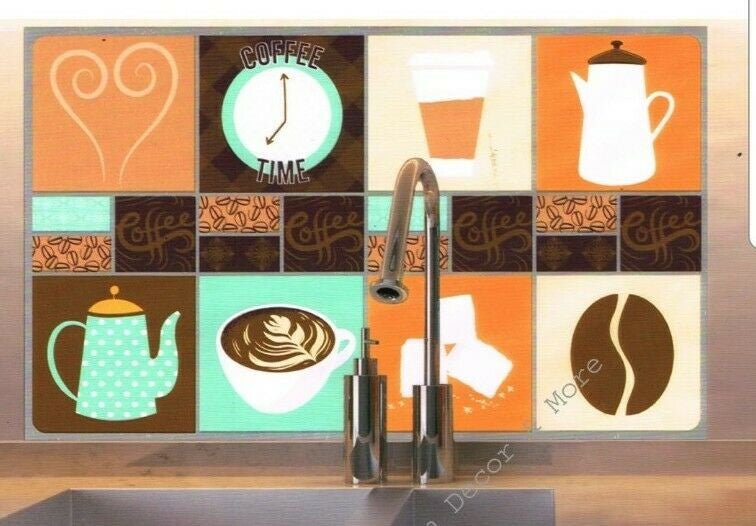 COFFEE Cafe Kitchen Tile Foil Backsplash Mural Wall Art Decal 29.5" Peel Stick