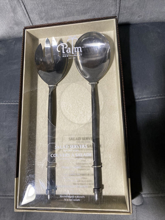 Palm Restaurant Salad Server Set of 2 Stainless Steel Decor Handles fork spoon