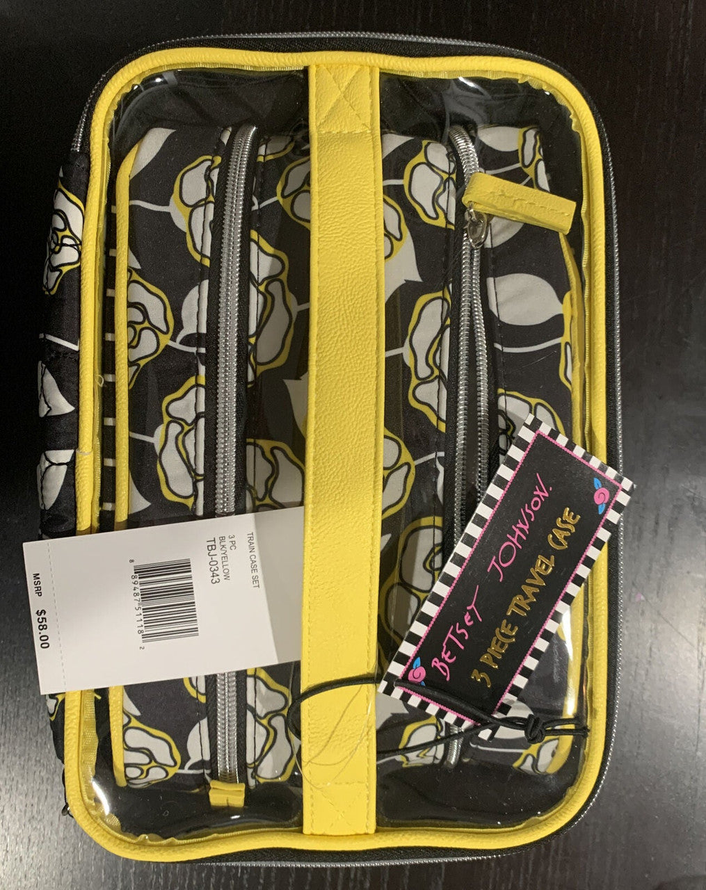 Betsey Johnson 3 Piece Travel Case Black And Yellow