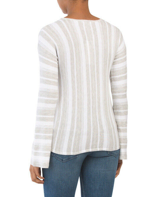 DESIGN HISTORY Textured Striped Pullover Sweater XS white/grey