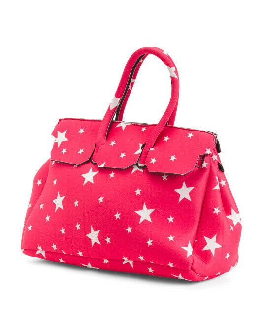 VIA VICTORIA Italy Stars Detail Satchel Fuchsia white stars