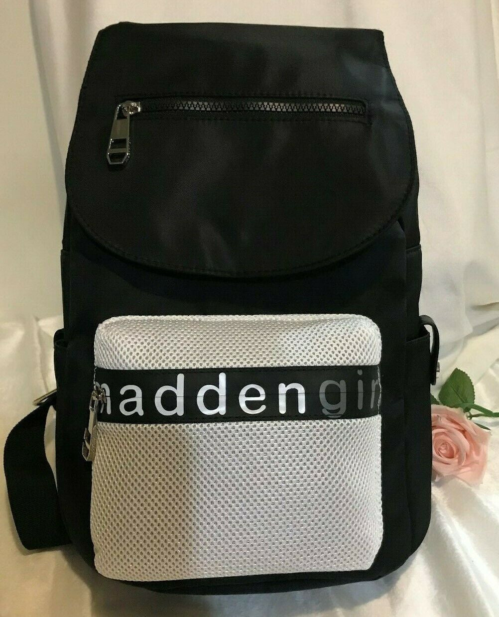 New Madden Girl Backpack Black MG-4262 Travel Womens Stylish Black/White
