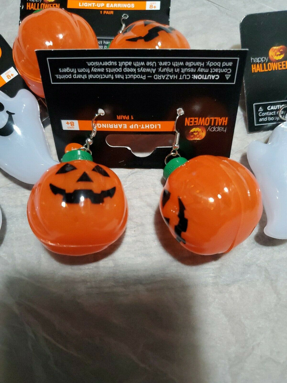 Happy Halloween Light-Up Pumpkin Earrings Set 4 Pairs