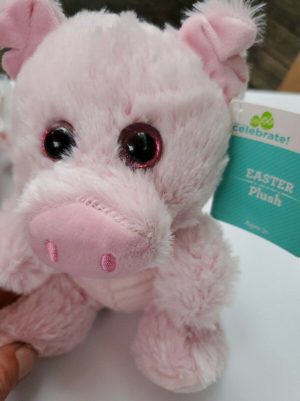 Plush Pink Piglet Glitter Eyes Ribbed Doll Stuffed Pig 2020 Easter Toy 7"