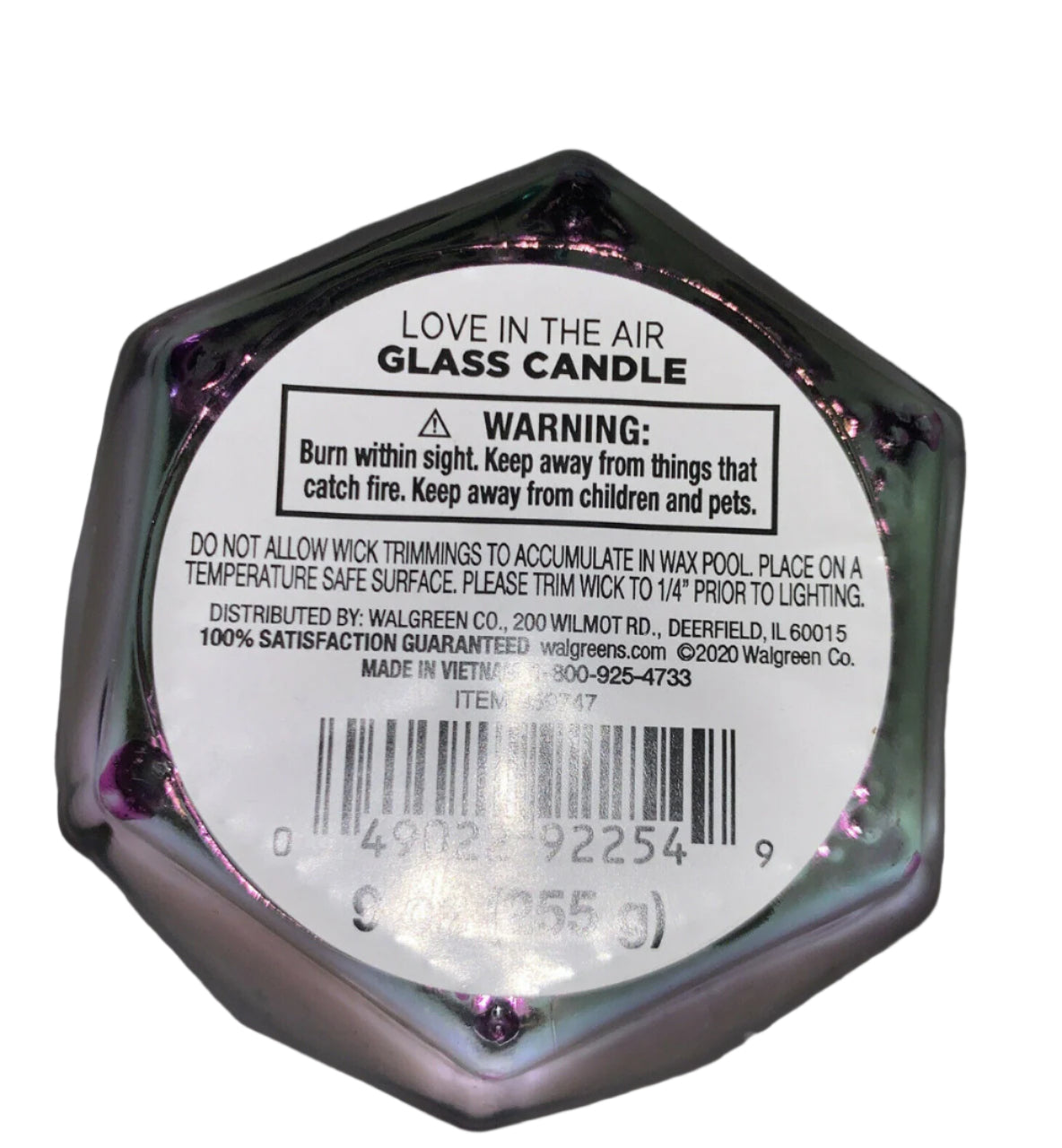 Hand poured lavender-scented candle in a 9oz faceted glass jar by Love In The Air