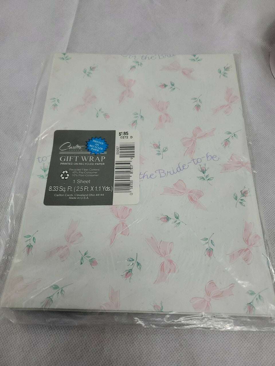 Carlton Cards Bridal Shower Gift Wrap Wrapping Paper Square Vintage USA