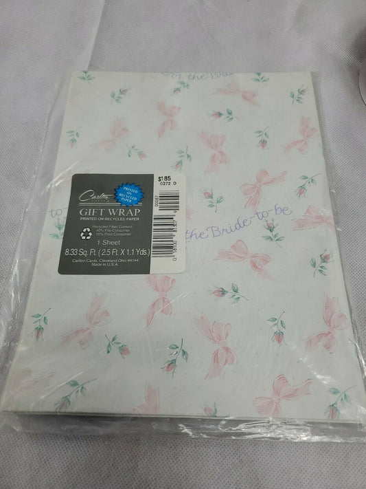 Carlton Cards Bridal Shower Gift Wrap Wrapping Paper Square Vintage USA