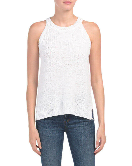 CABLE & GAUGE Tape Yarn Halter Tank White