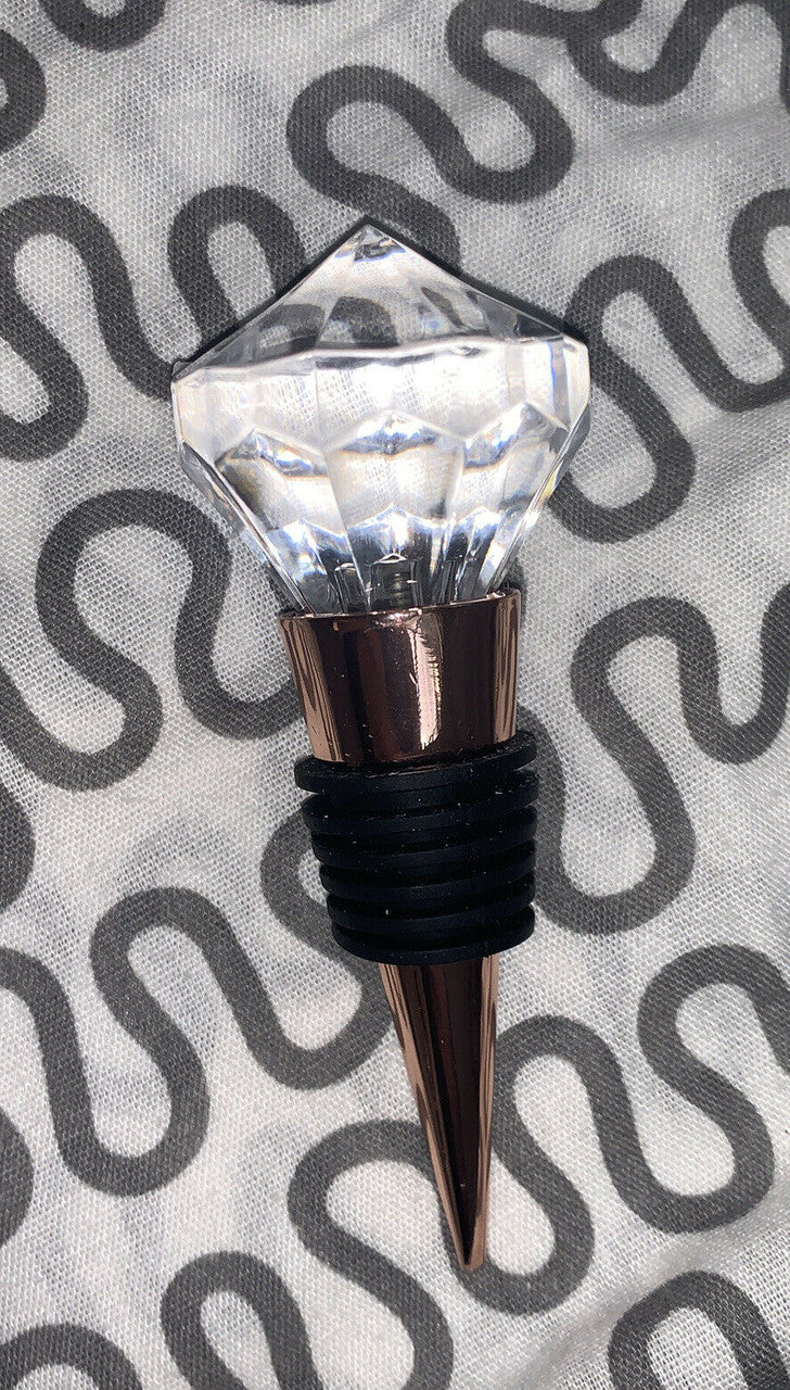 Diamond Wine Bottle Stopper Glass Clear Wine Lover's Gift Set Stemless