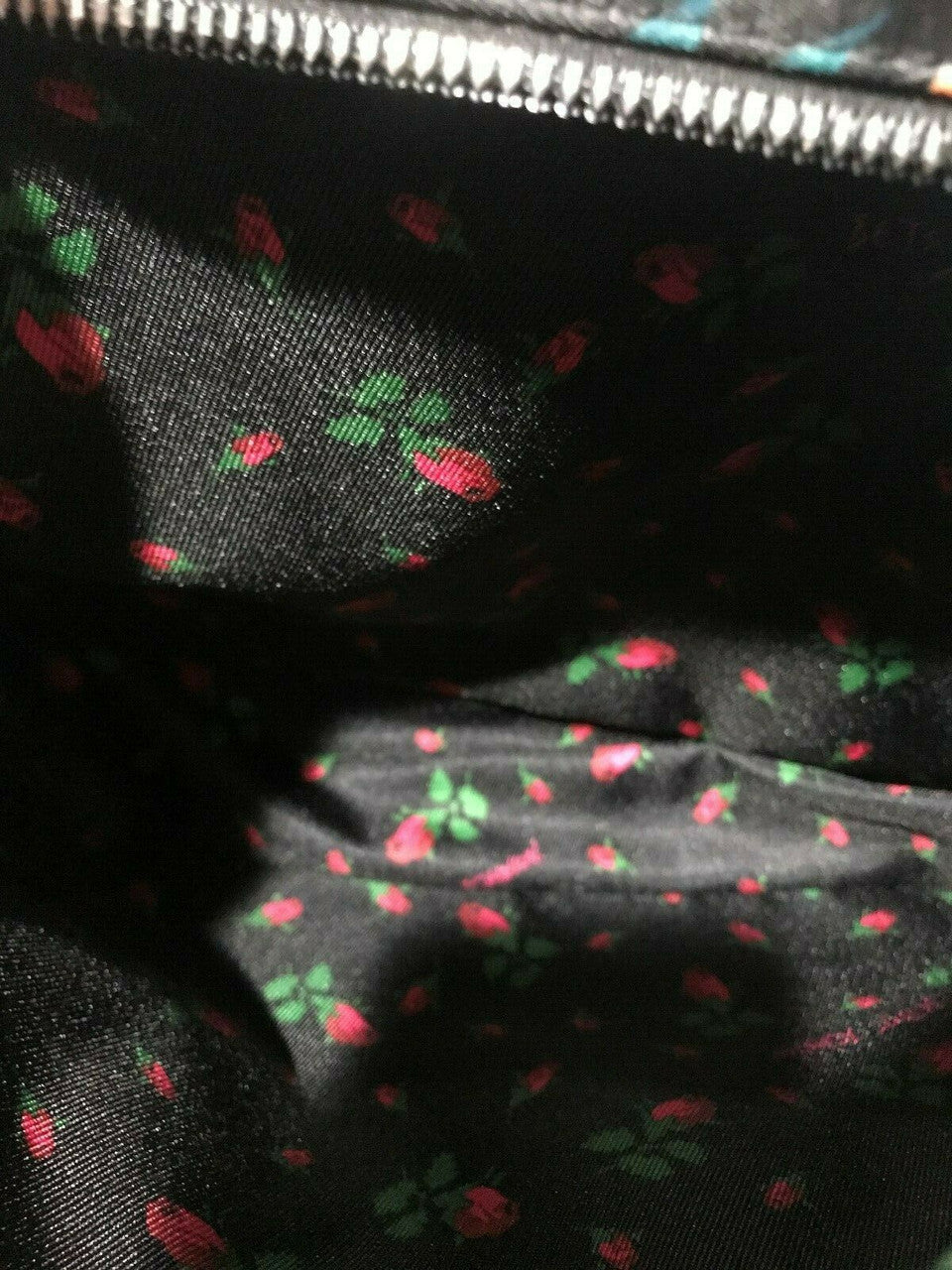 Betsey Johnson Double Zip Printed Pvc Cosmetic Travel Bag Blush Black Floral