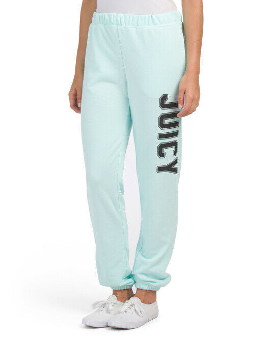 JUICY COUTURE French Terry Glitter Logo Pants XS aqua blue