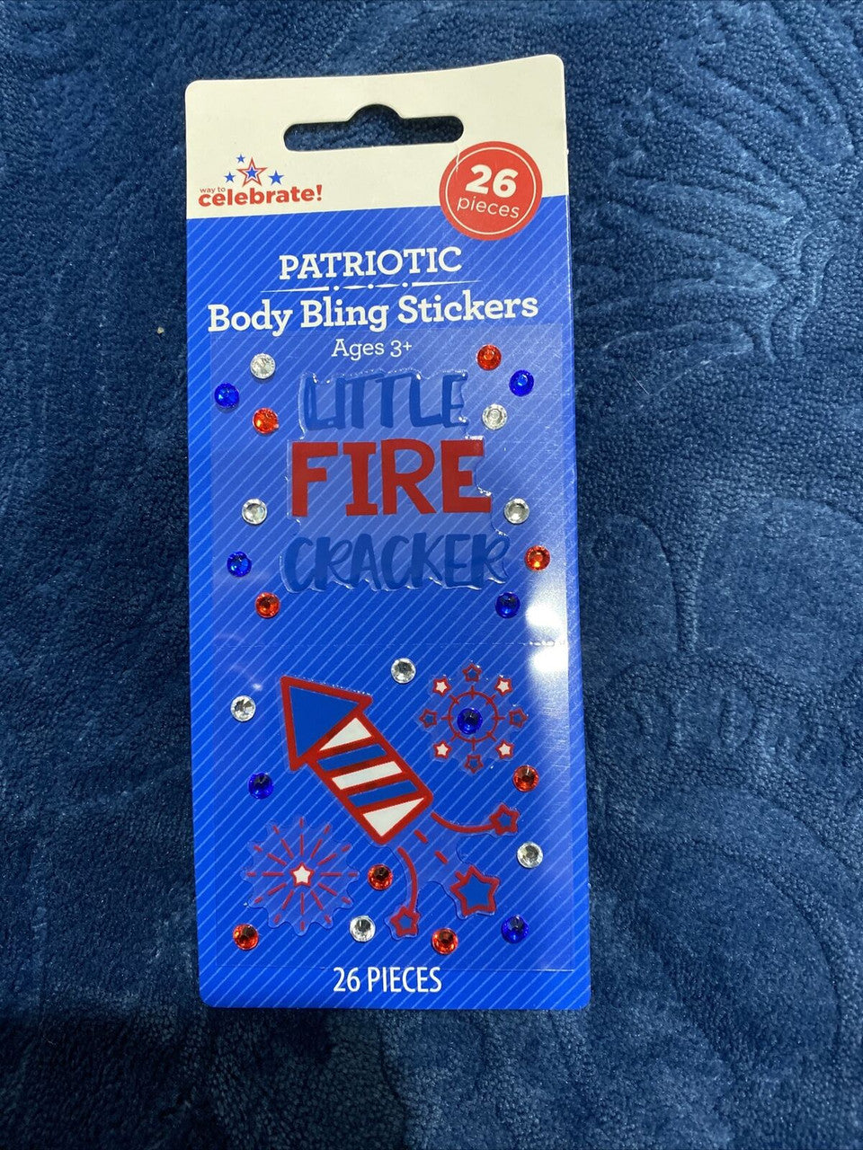 Bling Body Stickers Patriotic Red, White & Blue 26 pieces Fire Cracker