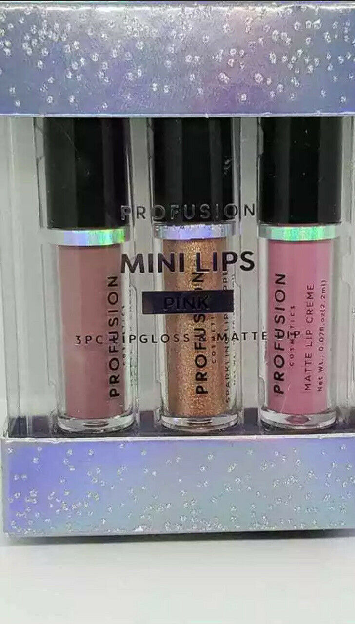Profusion Mini Lips Pink Lip Gloss & Matte Lip 3 pack (LOC ECR-2)