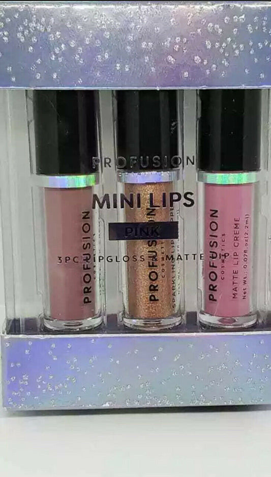 Profusion Mini Lips Pink Lip Gloss & Matte Lip 3 pack (LOC ECR-2)