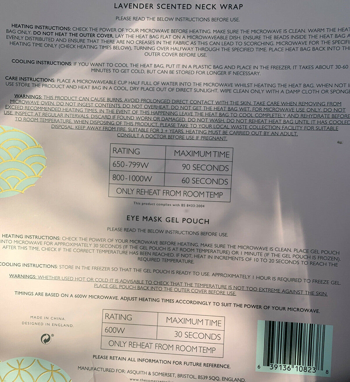 Neck Wrap & Fabric Eye Mask Asquith & Somerset Sleep Well Soothing