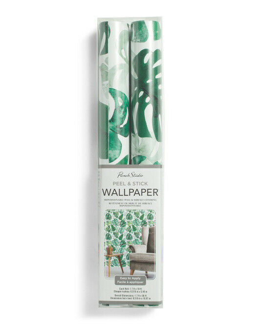 Green Palms Wallpaper PEEL and STICK approx 60 sq ft ( 2 rolls 1.7' x 18' each)