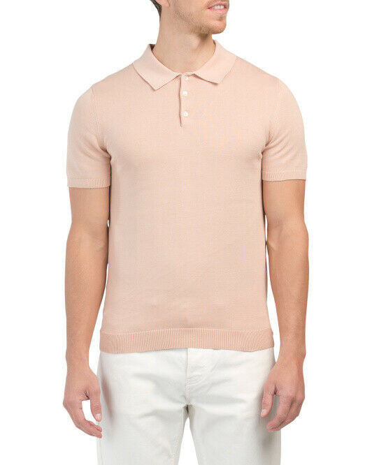 REISS Varsity Short Sleeve 100% Cotton Polo L soft pink / blush