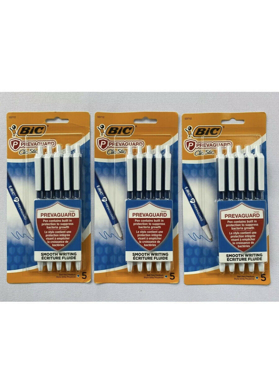 THREE (3) Five Packs BLUE BIC PREVAGUARD CLIC STICKS