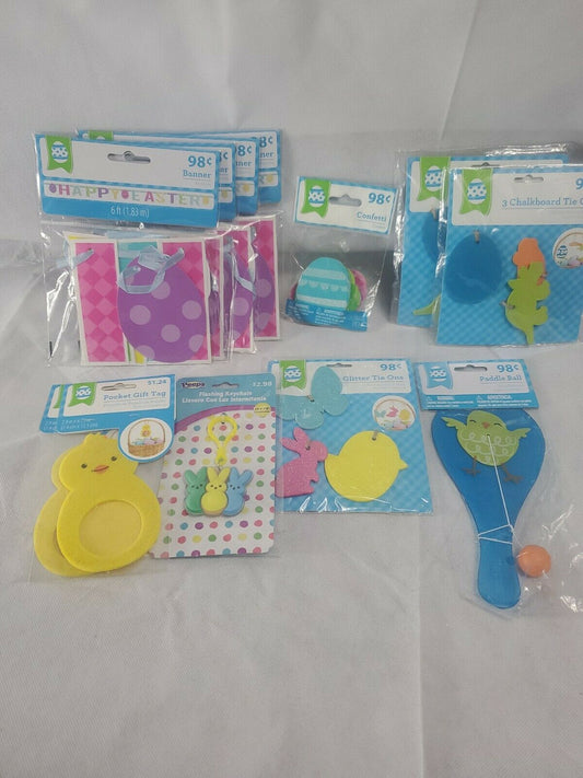 Happy Easter - Easter Banner Confetti chalkboard tie gift tag key chain lot 11
