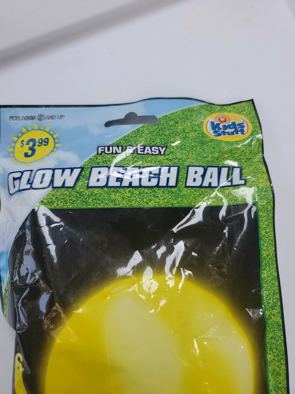 KIDS STUFF 12" Inflatable Beach Ball With 6” Glow Stick YELLOW Summer Lake Water