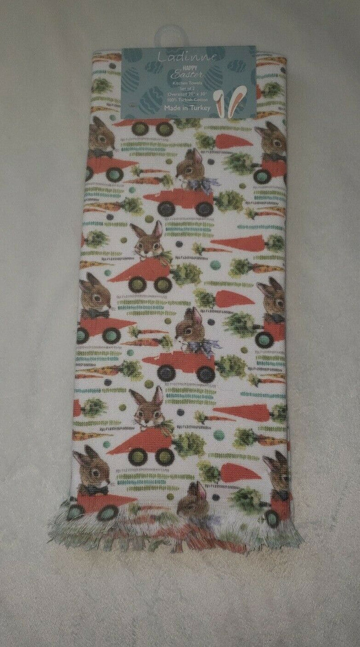Ladinne Happy Easter Kitchen Towels Set Of 2 100% Turkish Cotton Made In Turkey