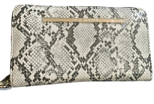 Steve Madden black white snake zip around wallet clutch