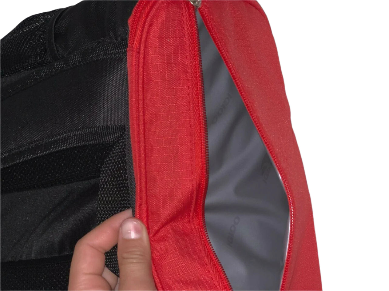 Red Igloo cooler backpack with front mesh pocket and padded straps, holds 24 cans