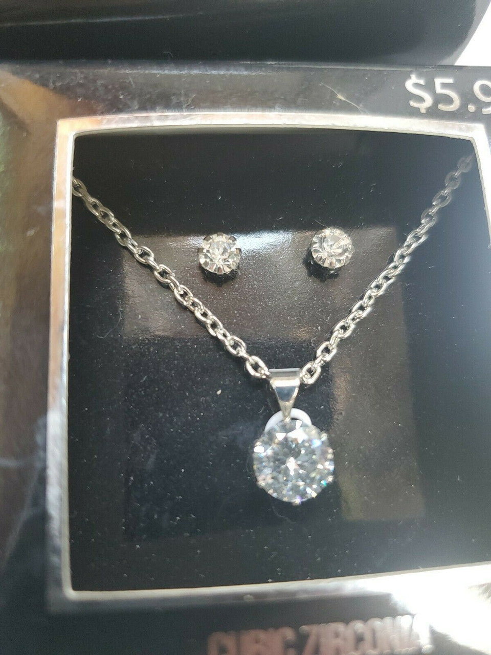 Cubic Zirconia Crystal Round Necklace Earrings Costume Jewelry Sets of 6pc