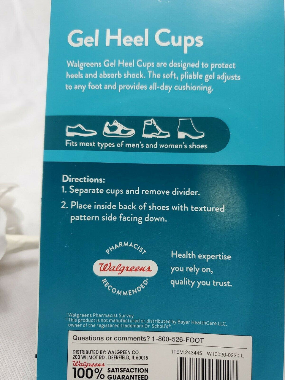 Gel Heel Cups Clear Liners Insoles - Walgreens - One Size Fits Most - Unisex
