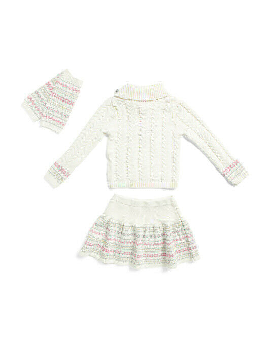 LULURAIN Girls 3pc Jacquard Split Knit Sweater Skirt & Leg Warmers Set Size 5