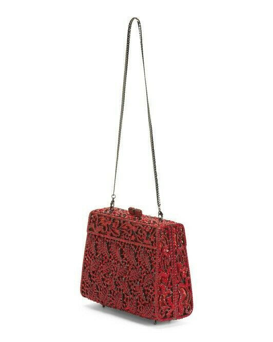NATASHA LEAF COUTURE CLUTCH GORGEOUS RED RUBY COLORS 6.5" x 5"