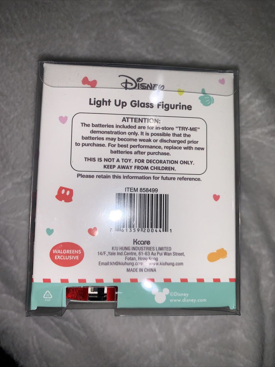 Disney Light Up Glass Figurine Happy Valentines Day