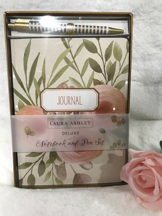 Laura Ashley Paper Plastic Journal Notebook & Pen Gift Stationery Set