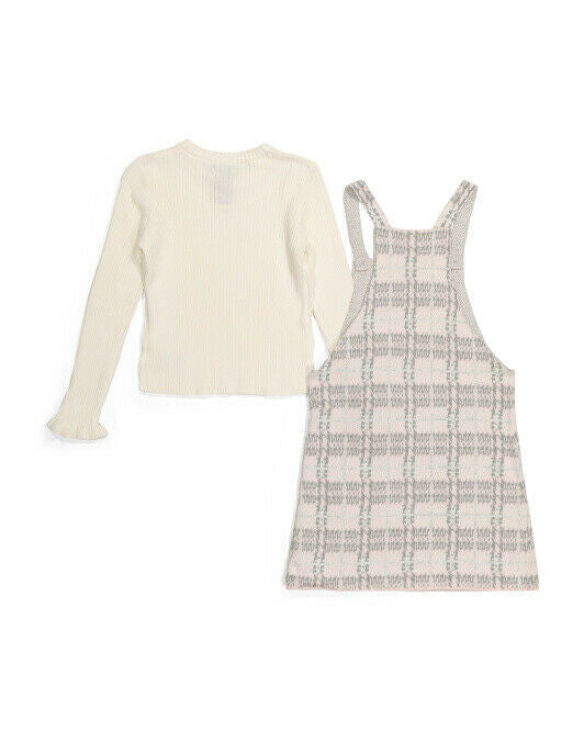 TAHARI Toddler Girls Plaid Jumper Sweater Set With Tights 2T