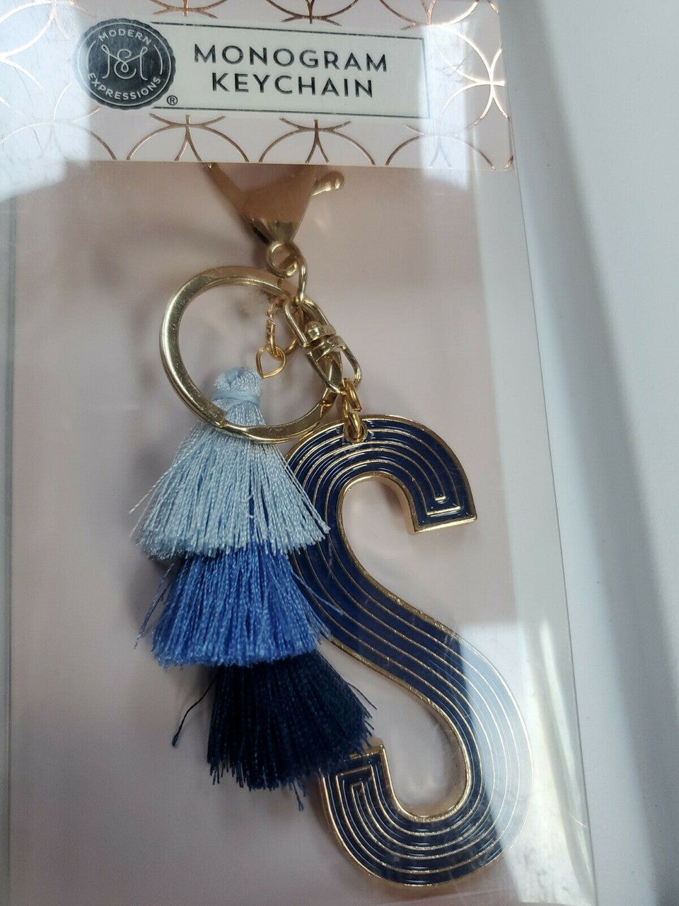 Monogram Keychain Modern Expression Letter S Blue