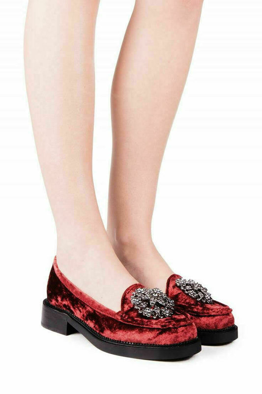 Jeffrey Campbell Adger Ornament Slip On Loafers Round Toe Wine Velvet Shoe 6.5 M