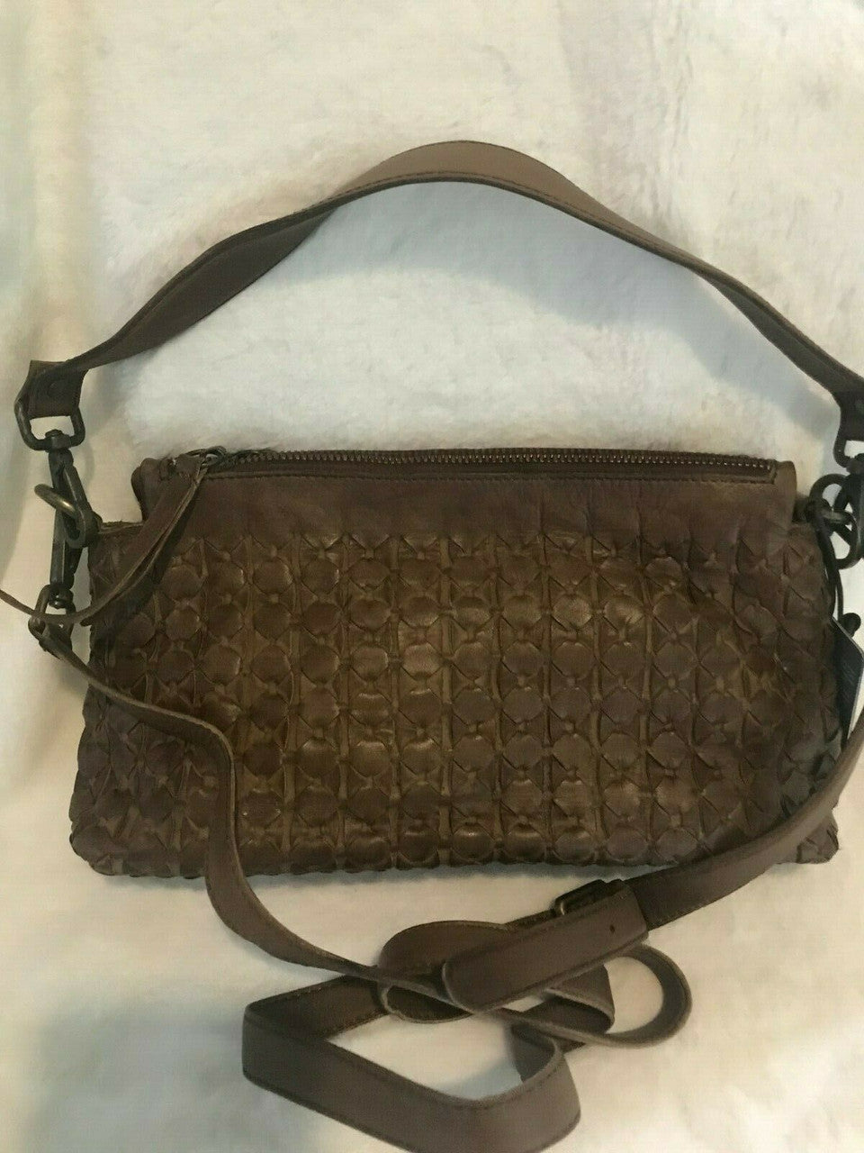 Valentina Woven Leather Hobo Made In Italy - Brown Real Leather