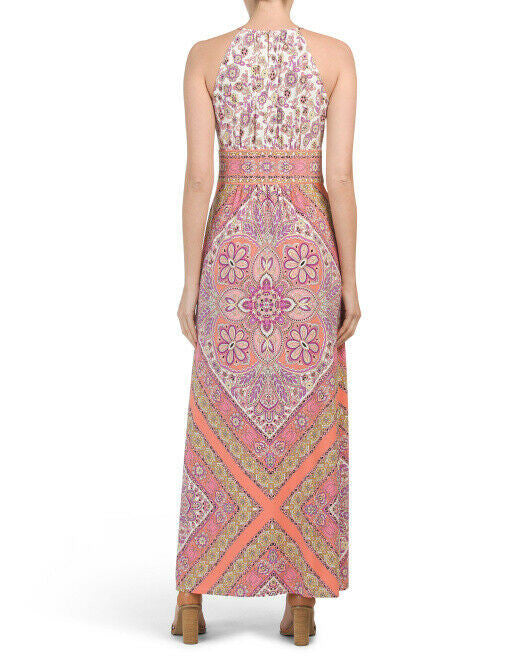 LONDON TIMES Provincial Patch Printed Jersey Maxi Dress Size 10