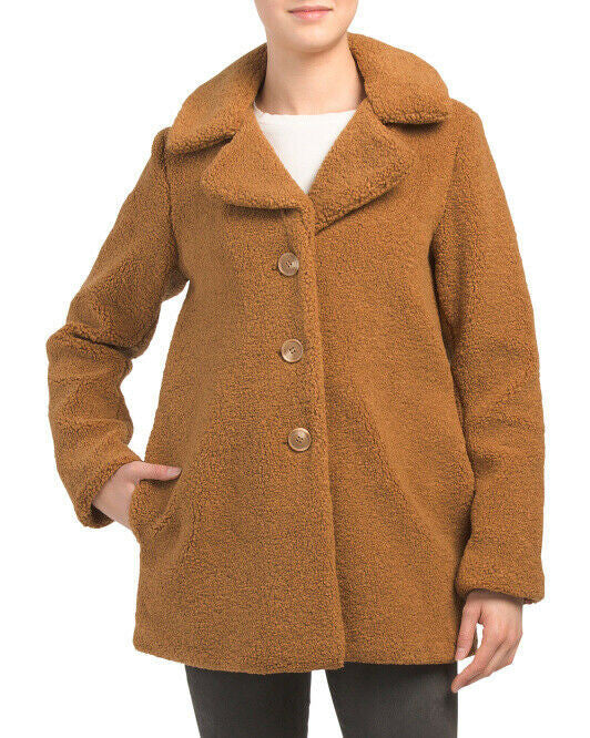 LAUNDRY Teddy Button Down Coat M coffee jacket Shelli Segal
