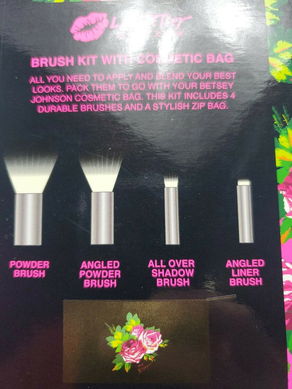 Luv Betsey By Betsey Johnson  Brush Kit With Cosmetic Bag 100%  Vegan