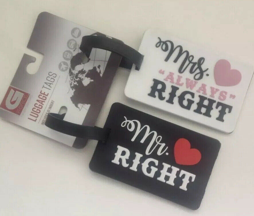 Wedding Mr. Right Mrs. Always Right Super Cute Durable Luggage Tags Set