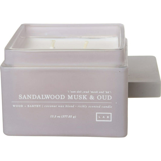 Sandalwood Musk & Oud Wood Scented Candle 13 oz – 2 Wick Square Glass Jar