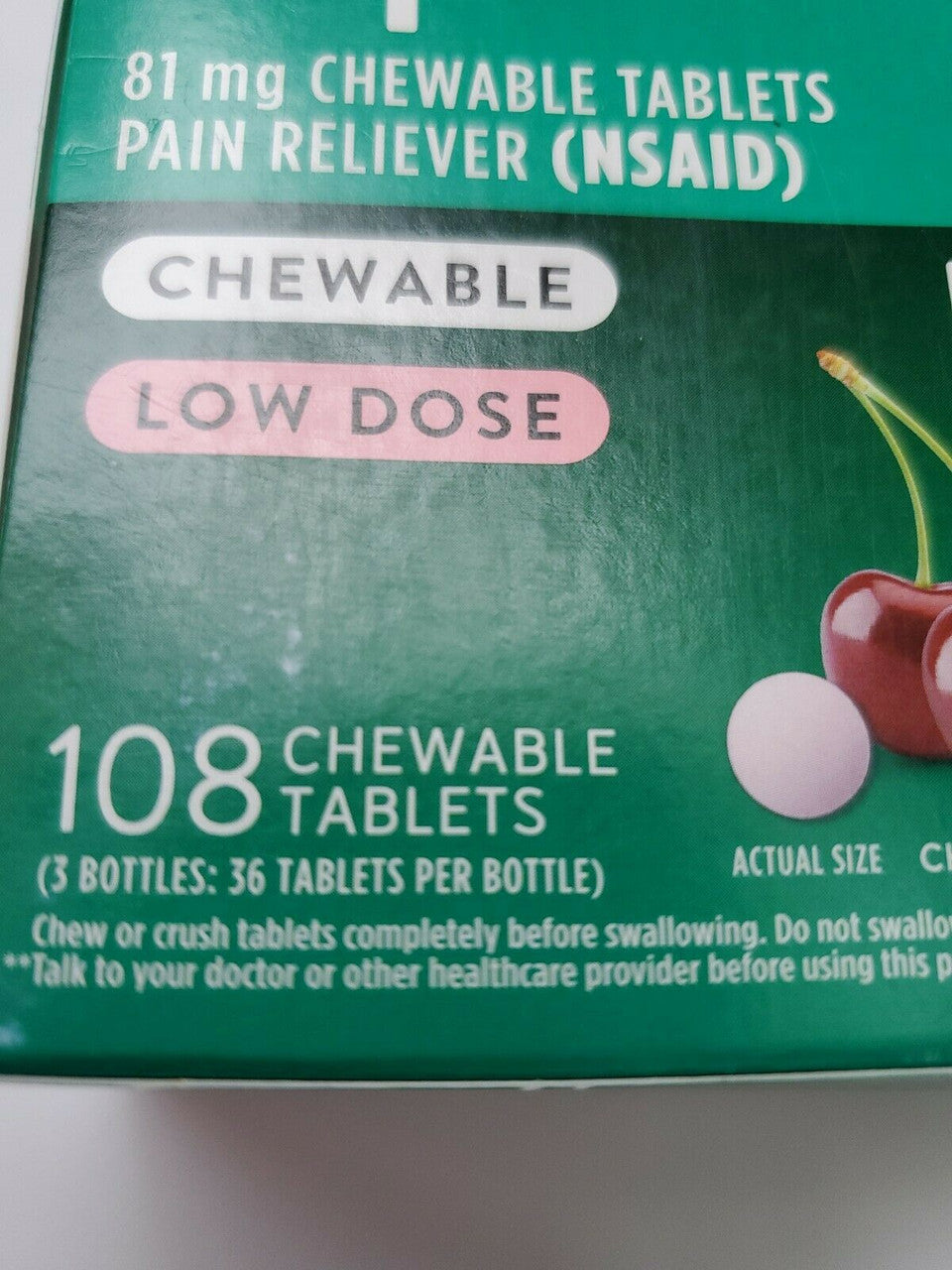 Walgreens Value Size Aspirin 81 mg NSAID Chewable Cherry Flavor Exp 2023