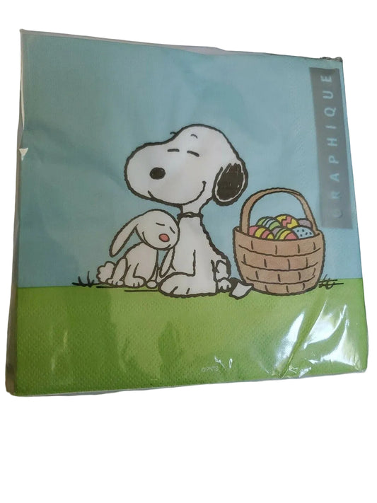 Peanuts Snoopy Easter lunch paper napkins featuring Snoopy with Easter bunny design in green and pastel colors