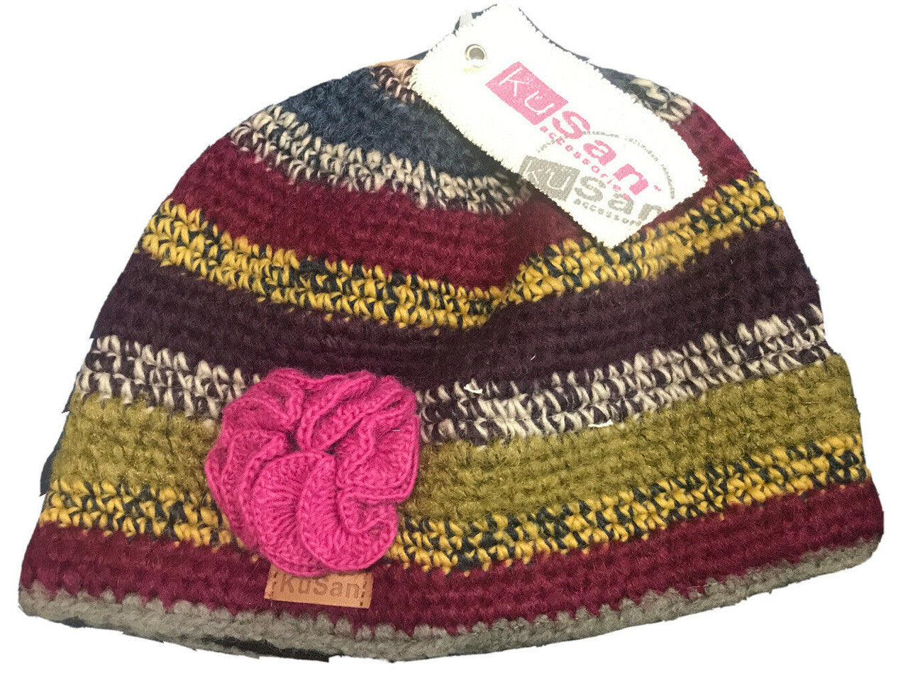 Kusan Wool Crochet Beanie 88% wool Nepal Genuine PK1621 Multi Bright